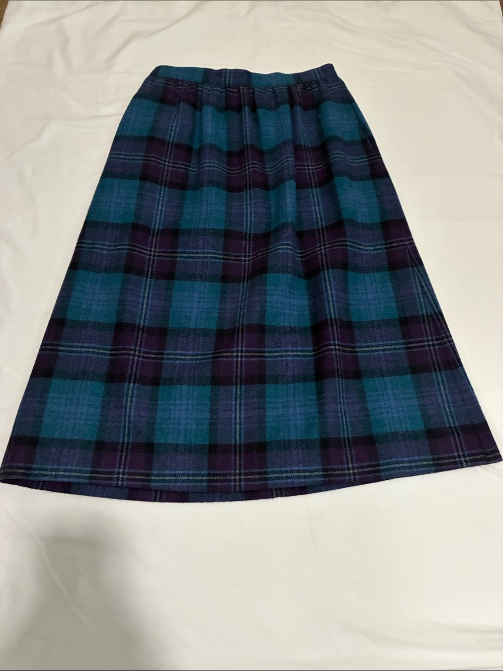 Vintage Eje Blue Purple Black Plaid Wool Skirt Size 10